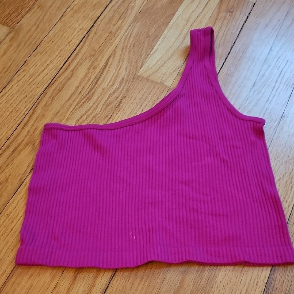 One-Shoulder Cropped, Ribbed, Pink Top, M/L, NWOT